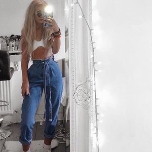 Waist tie paper bag jeans